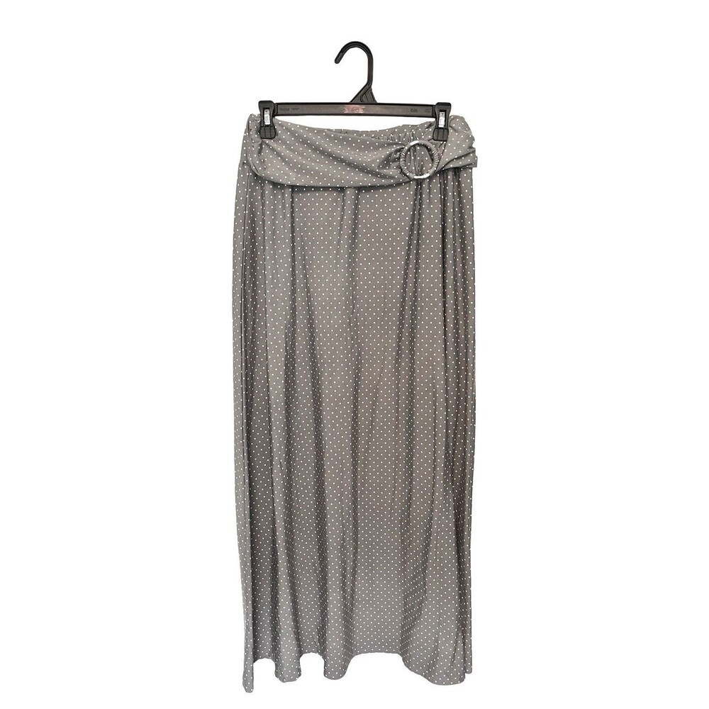 Robert Louis Gray Polka Dot Maxi Skirt Women’s Large Stretch Belted Long Skirt - Picture 2 of 7